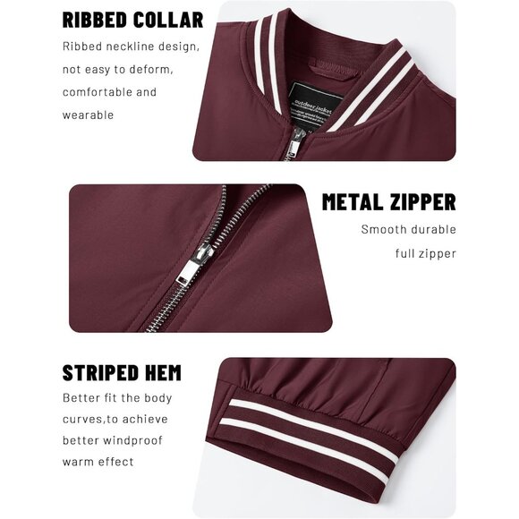 Men's Red  Bomber Lightweight Casual Spring Fall Windbreaker Zip Up Jacket - Picture 6 of 8